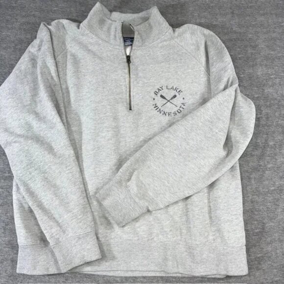 Bay Lake MN 1/4 Zip 2XL Mens Sweatshirt Grey Pullover Oar Canoe Minnesota Cotton - Picture 1 of 5